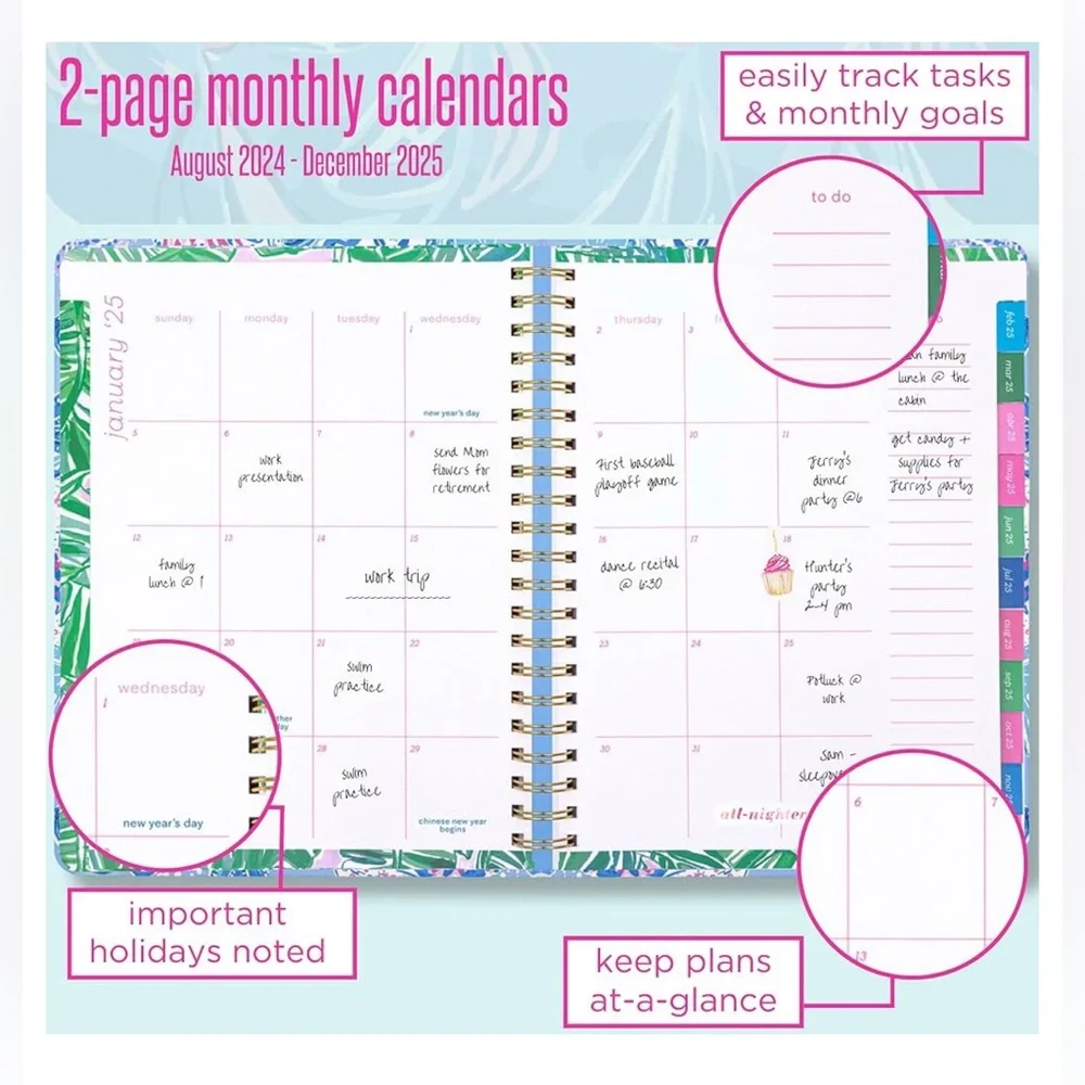 Lilly Pulitzer Daily Planner Dated August 2024 - December 2025, A Lil Nauti